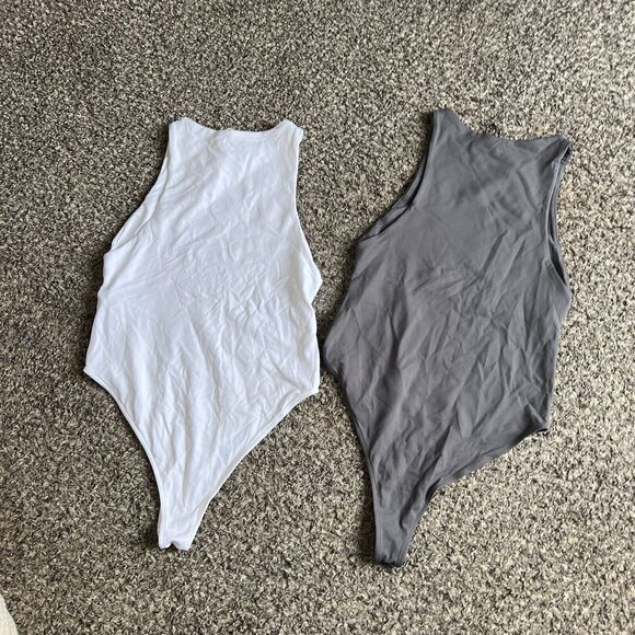 Zara Bodysuit Sleeveless Stretch 2 Lots White Gray Closet Staple Basic M New - Picture 3 of 4
